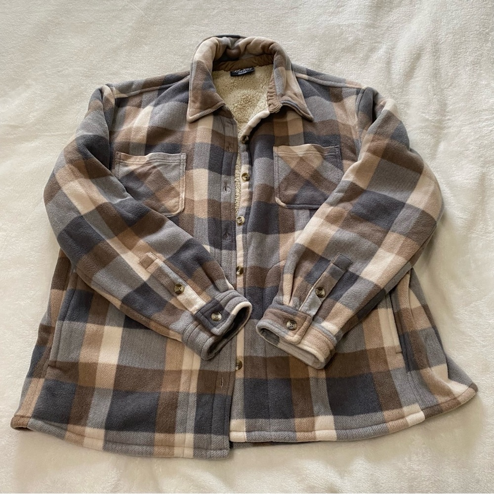 Plaid Fleece Jacket - Brown and Gray